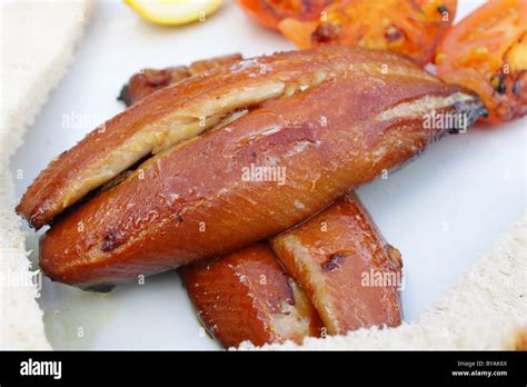 Craster kippers, served in a restaurant in Bamburgh, Northumberland ...