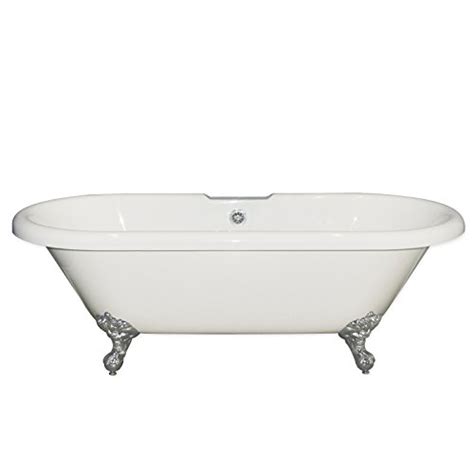 60″ Acrylic Double Ended Clawfoot Tub With Deck Mount Faucet Holes “Jackson” (Brushed Nickel ...