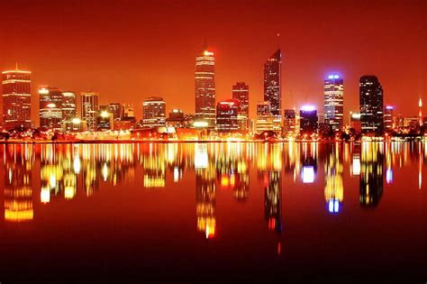 Perth City Night Skyline Reflected in the Swan River