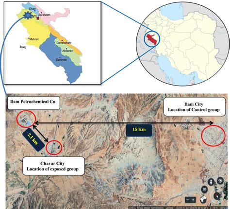 Location of Ilam Petrochemical Co. and distance from exposed and ...