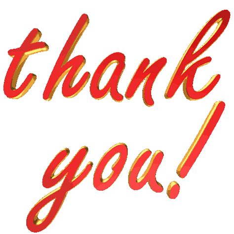 the words thank you written in red and gold foil on a white background with an orange stripe