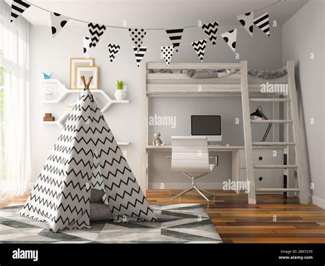 part of Interior with wigwam 3D rendering Stock Photo - Alamy