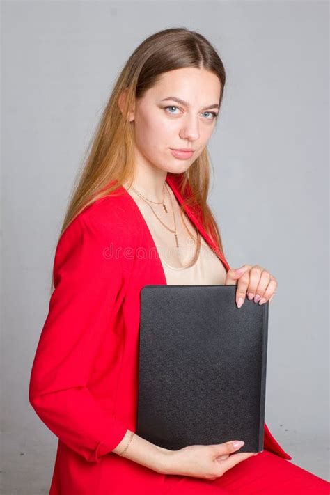 A Young Business Woman Against a White Background Isolated, Working at Home Stock Image - Image ...