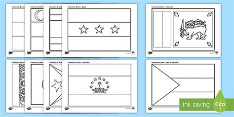 Countries of Asia (Flags) Colouring Pages (teacher made)