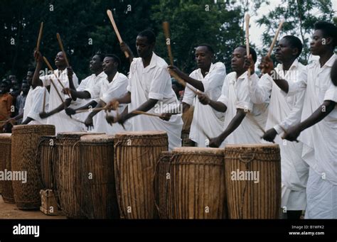 RWANDA Central East Africa Music Male Tutsi drummers beating drums ...