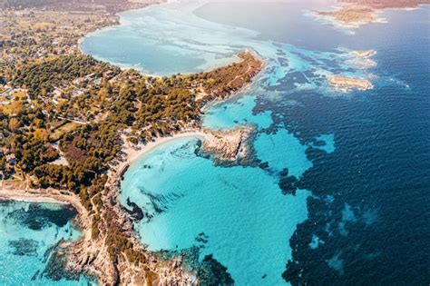 Premium Photo | Aerial view of the paradise seashore with various shades of turquoise water ...