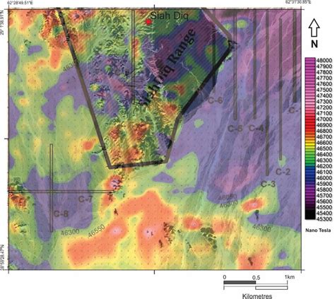 Total field intensity magnetic map at the contour interval of 50 gammas ...