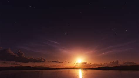 Wallpaper : sunlight, sunset, night, reflection, sky, stars, sunrise, evening, moonlight ...