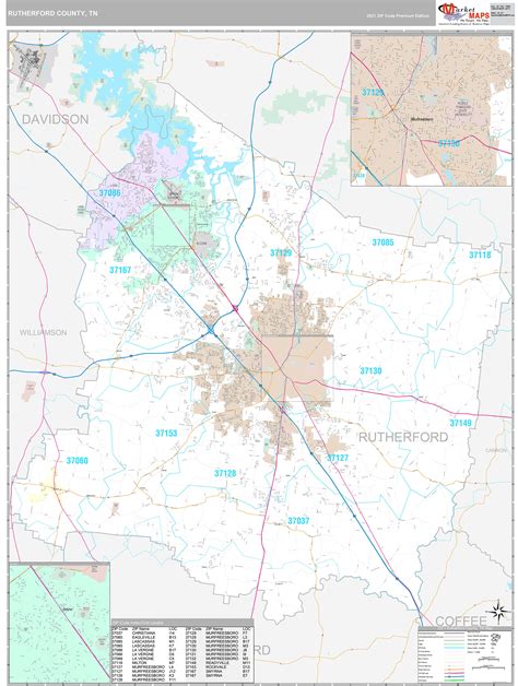 Rutherford County, TN Wall Map Premium Style by MarketMAPS - MapSales