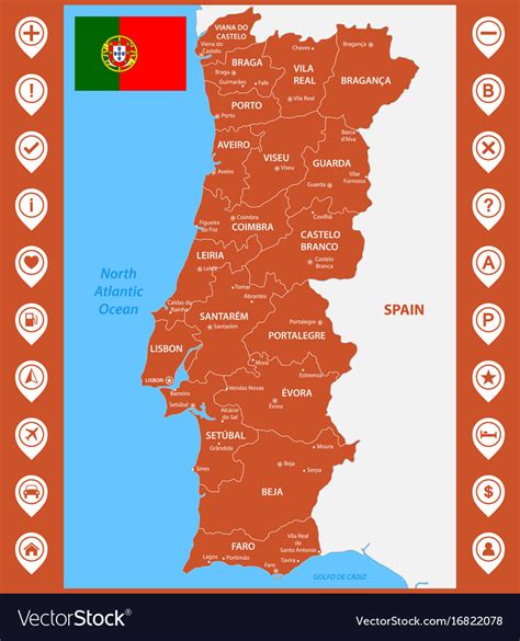 Detailed map of portugal with regions Royalty Free Vector