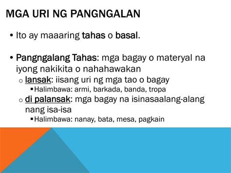 Uri Ng Pangngalan Ayon Sa Tungkulin Tahas Basal O Lansakan Group Sort ...