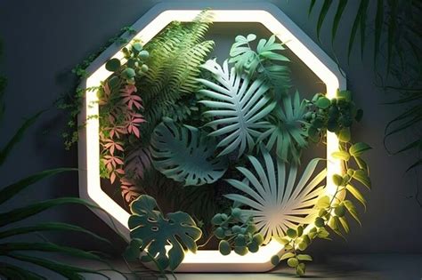 Premium AI Image | A striking and unforgettable display of tropical plants in neon light ...