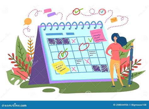 Cartoon Color Character Person Woman and Planning Day Scheduling Concept. Vector Stock Vector ...