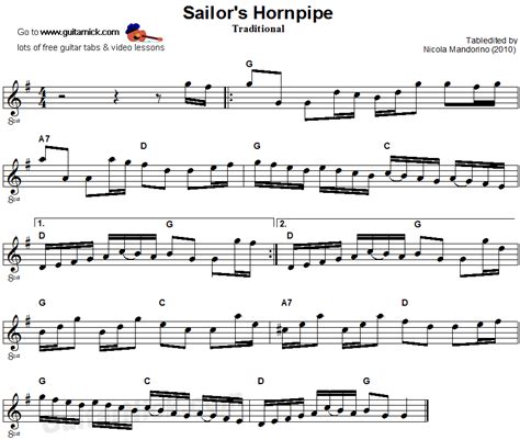 Sailor's Hornpipe: sheet music + guitar TAB - GuitarNick.com