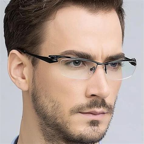 SUPER LUXURY PURE TITANIUM Black Half Rimless Eyeglass Frames Men Women Glasses Myopia ...