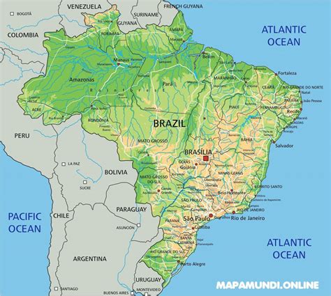 ⊛ Mapa de Brasil 🥇| Político & Físico Con Nombres y Provincias 2024