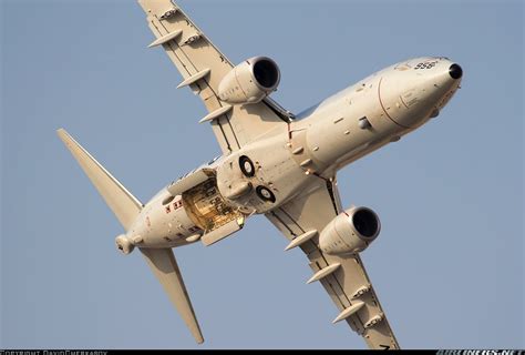 The underside of a P-8 Poseidon marine reconnaissance plane is a ...