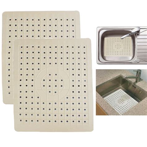 2 Pack Kitchen Sink Mat Drain Pad Protector 10" x 12" Non-Slip Rubber ...