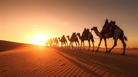 Premium AI Image | camel caravan going through the desert