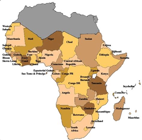 Map of Africa showing sub-Saharan Africa (countries below the grey... | Download Scientific Diagram