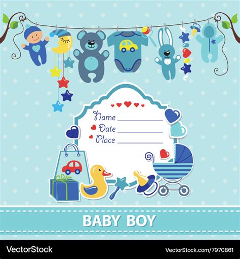 New born baby boy card shower invitation template Vector Image