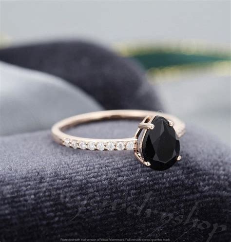 Black Obsidian Engagement Ringpear Black Stone Ring14k Rose - Etsy