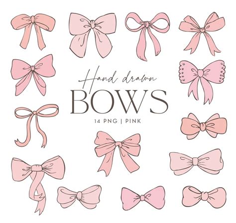 Bow Clip Art, Pink Bows, Hand Drawn Bow Clip Art, Ribbon Clip Art, Baby Girl, Ribbon Graphic ...