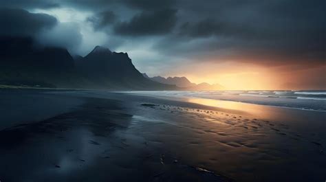 Premium AI Image | sunset on the beach of iceland