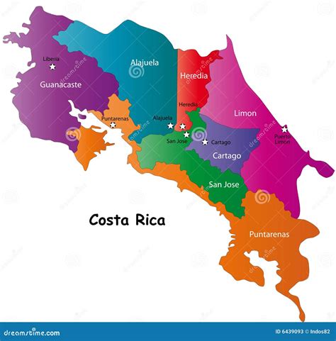 Map of Costa Rica stock vector. Image of color, high, boundaries - 6439093