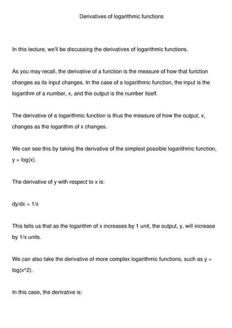 Derivatives of logarithmic functions - As you may recall, the ...