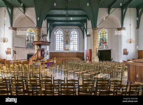 Dutch Reformed Church of Coevorden, interior with pulpit, first new built Dutch Reformed church ...