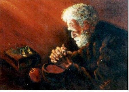 Picture Of Man Praying Over Bread And Soup - Bread Poster