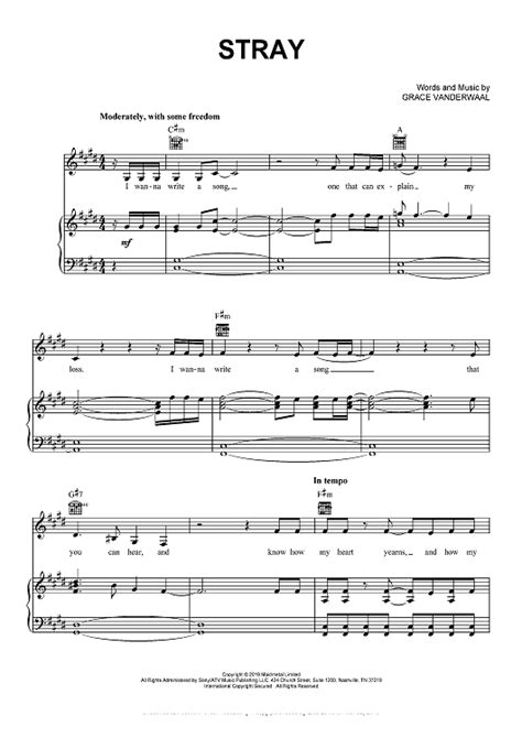 Stray" Sheet Music by Grace VanderWaal for Piano/Vocal/Chords - Sheet ...