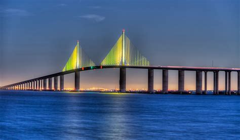 Drive over Tampa Bay on the beautiful Sunshine Skyway Bridge.