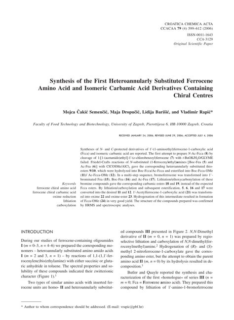 (PDF) Synthesis of the First Heteroannularly Substituted Ferrocene Amino Acid and Isomeric ...