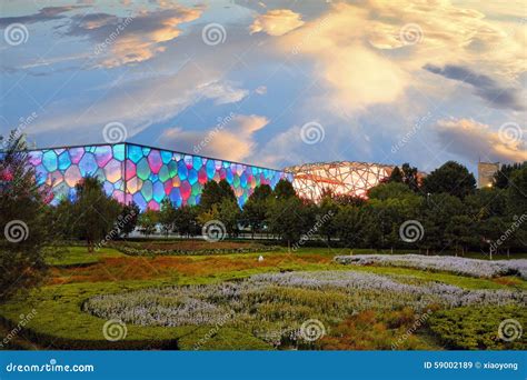 Water cube night scene stock image. Image of view, water - 59002189