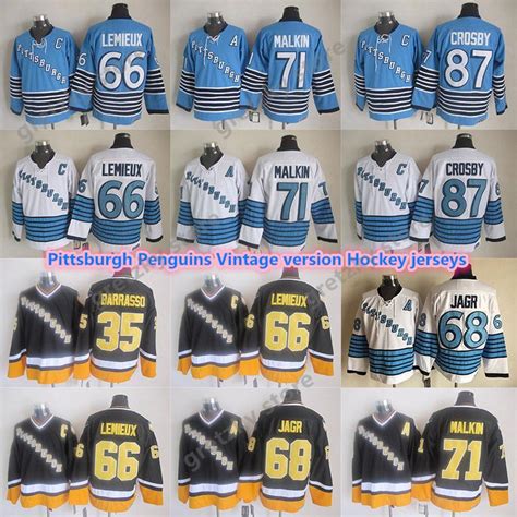 2020 Mens Pittsburgh Penguins Vintage Jerseys 87 CROSBY 66 LEMIEUX 68 JAGR 71 MAKLIN 35 BARRASSO ...