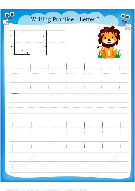 Letter L is for Lion Handwriting Practice Worksheet | Free Printable ...