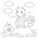 Cute Dragon On A Rock Breathing Smoke Coloring Page For Kids  Premium sketch template