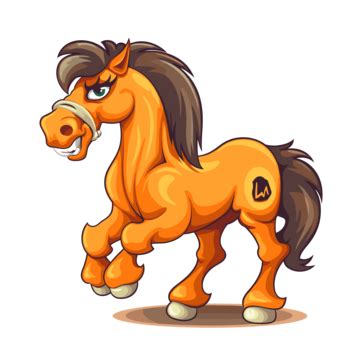 Bronco Clipart Cute Orange Cartoon Horse Icon Standing On White Background Vector, Bronco ...