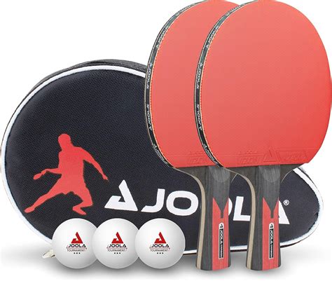 JOOLA Table Tennis Set DUO Carbon | 2 Bats + 3 Ping Pong Balls + 1 Case , black / red, 6 pieces ...