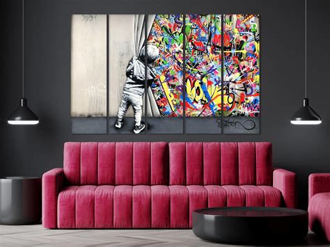 Amazon.com: LuxeWood Modern Art Wall Decor - Banksy Artwork on Canvas ...