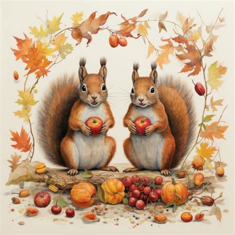 Autumn Fall Squirrels With Apples Free Stock Photo - Public Domain Pictures