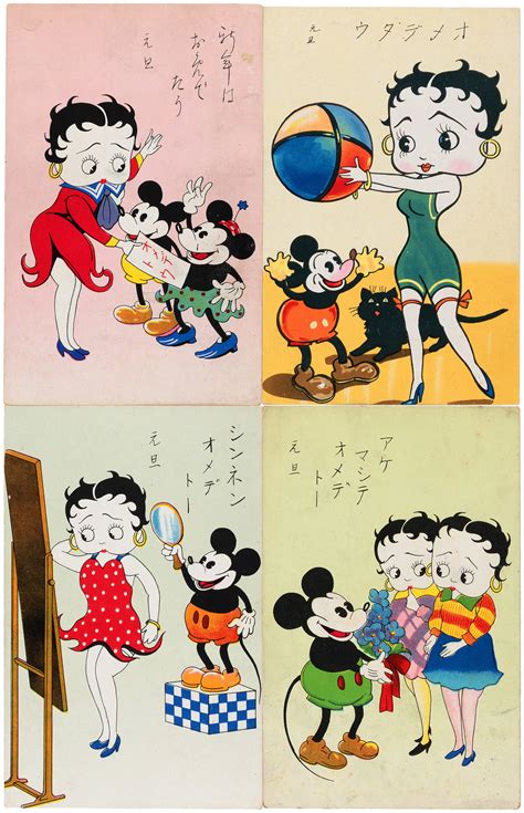 Happy Mail Ideas on Tumblr: 1930s Japanese Betty Boop, Minnie Mouse and Mickey Mouse postcard set