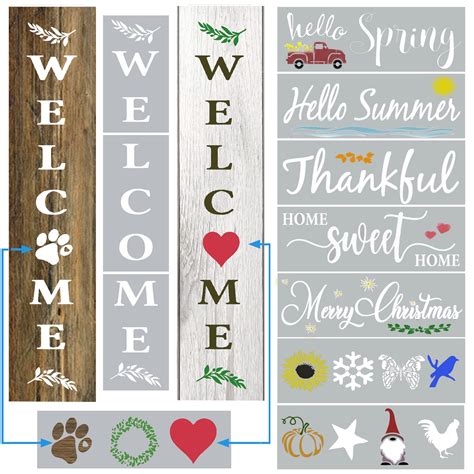 Buy Large Welcome Stencils for Painting on Wood Reusable - Vertical Welcome Sign for Front Door ...