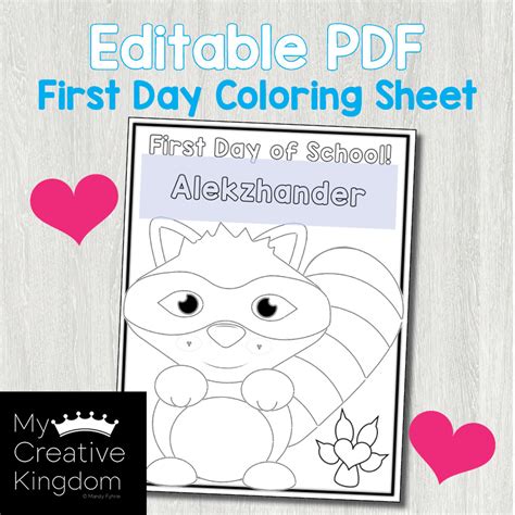 EDITABLE PDF Kissing Hand First Day Coloring Page - My Creative Kingdom