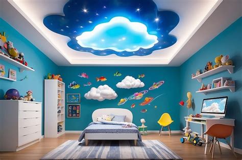 Premium Photo | Futuristic LED Cloud Ceiling Installation in a Kids Room