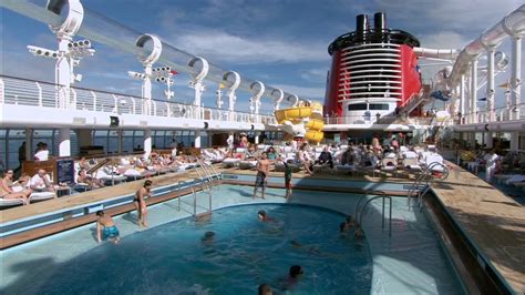 Disney Fantasy cruise pools with AquaDuck, Quiet Cove adults area, Nemo's Reef - YouTube