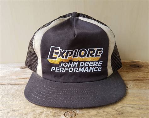 Explore JOHN DEERE Performance Original Vintage 80s Brown Mesh Trucker Snapback Hat Farming ...