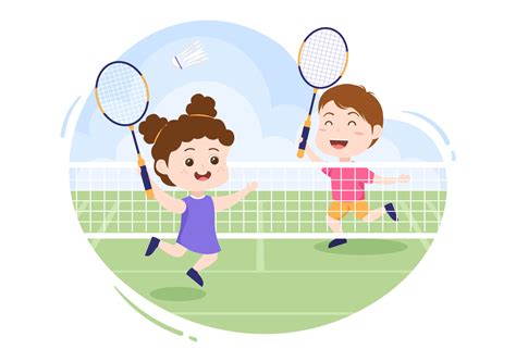 Badminton Player with Shuttle on Court in Flat Style Cartoon Illustration. Happy Playing Sport ...